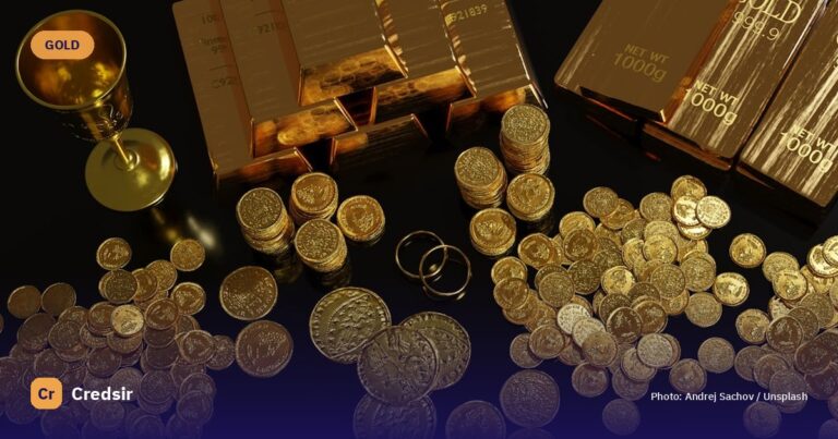 A table topped with lots of gold coins — cover photo for Credsir’s Gold Rate Today in Delhi guide