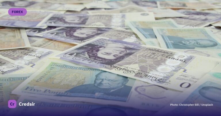A scattered collection of British twenty and five pound banknotes — cover photo for Credsir’s INR to USD guide