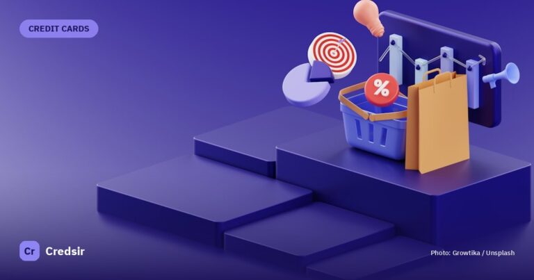 A purple background with a basket of items and a target — cover photo for Credsir’s Credit Card EMI Calculator guide