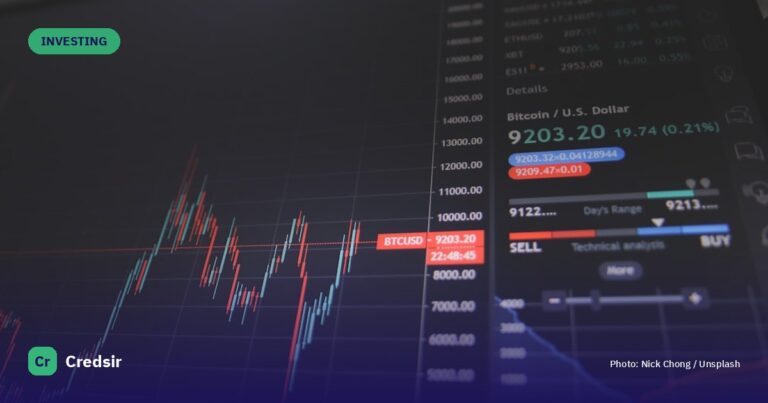 Screen showing bitcoin trading chart — cover photo for Credsir’s How to Buy and Sell Shares guide