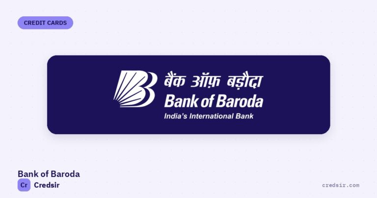 Bank of Baroda logo on the cover of Credsir’s Bank of Baroda Credit Cards guide