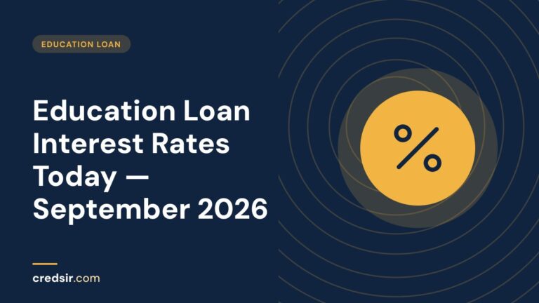 Credsir Education Loan guide cover with a percent icon