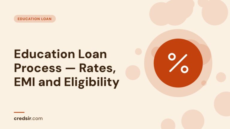 Credsir Education Loan guide cover with a percent icon