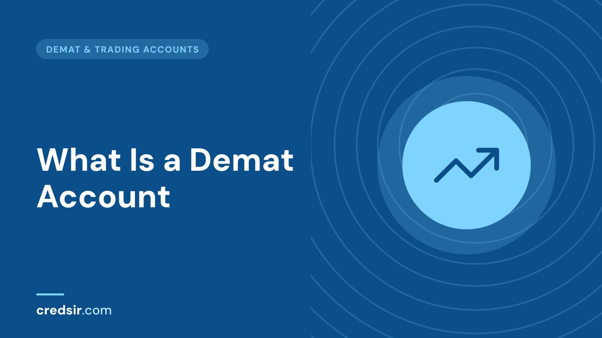 Credsir Demat & Trading Accounts guide cover with a trending up icon